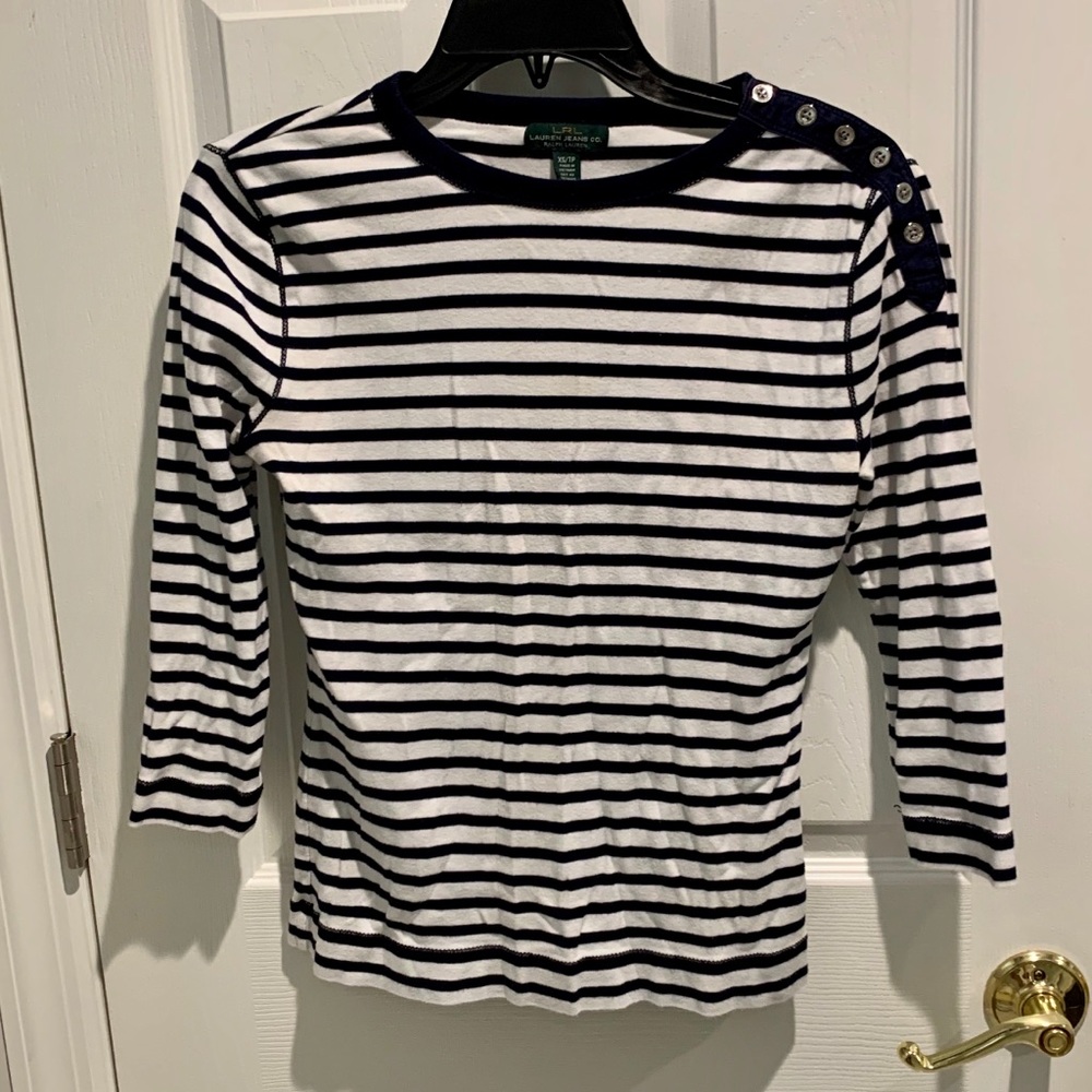 Ralph Lauren Navy & White 3/4 Sleeve Striped Top